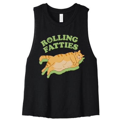 Rolling Fatties Funny Weed Cat Marijuana Women's Racerback Cropped Tank