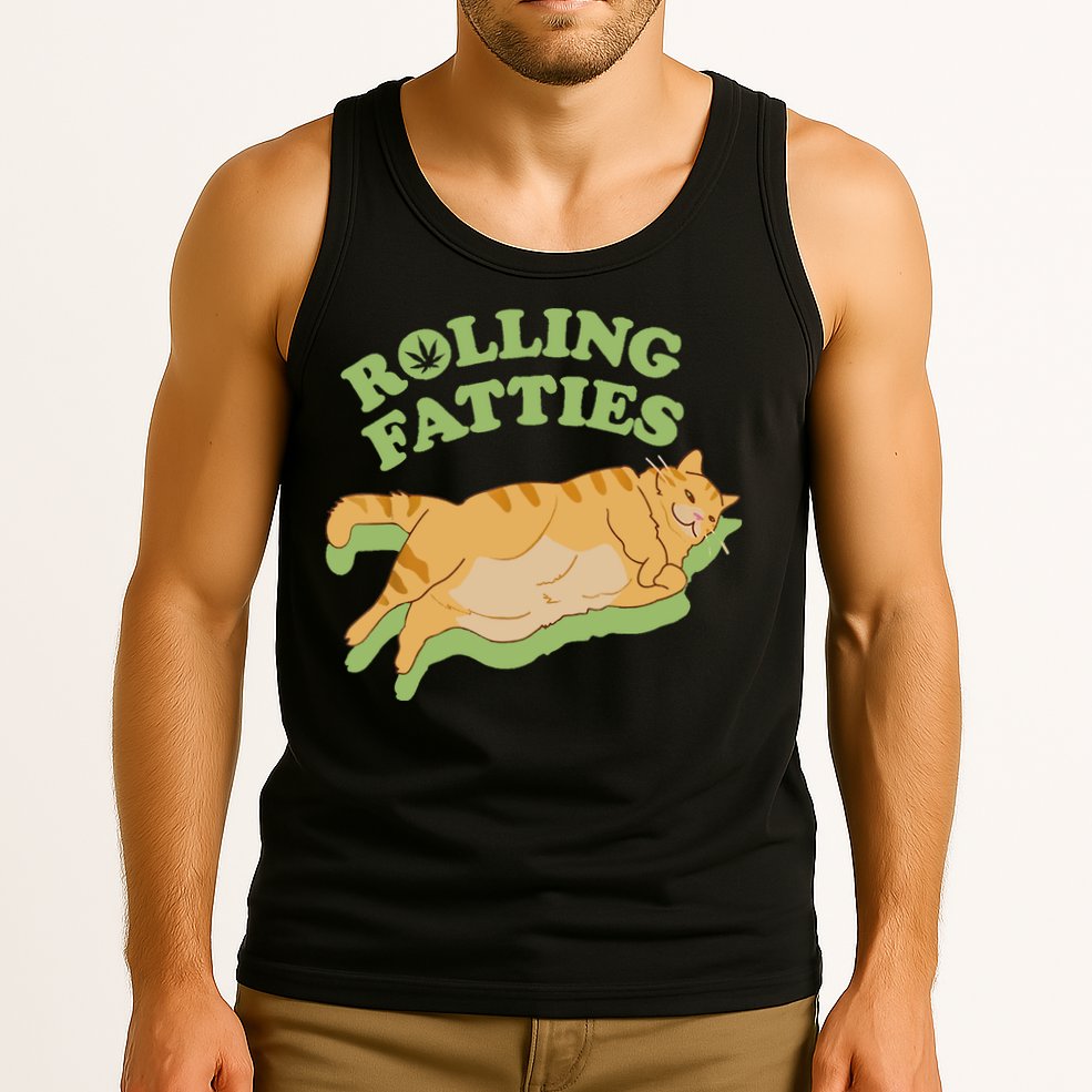 Rolling Fatties Funny Weed Cat Marijuana Tank Top