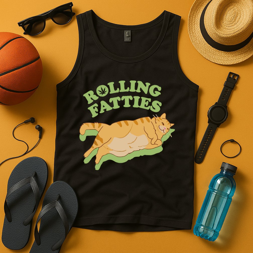 Rolling Fatties Funny Weed Cat Marijuana Tank Top