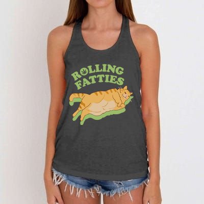 Rolling Fatties Funny Weed Cat Marijuana Women's Knotted Racerback Tank