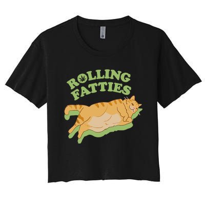 Rolling Fatties Funny Weed Cat Marijuana Women's Crop Top Tee