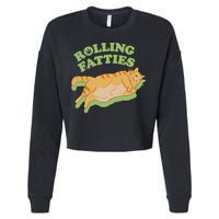 Rolling Fatties Funny Weed Cat Marijuana Cropped Pullover Crew