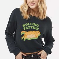 Rolling Fatties Funny Weed Cat Marijuana Cropped Pullover Crew