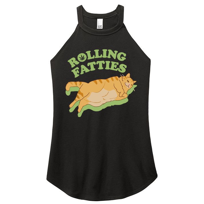 Rolling Fatties Funny Weed Cat Marijuana Women's Perfect Tri Rocker Tank
