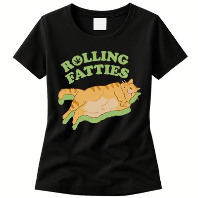 Rolling Fatties Funny Weed Cat Marijuana Womens T-Shirt