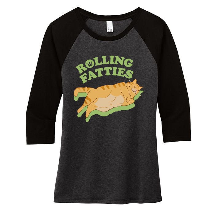 Rolling Fatties Funny Weed Cat Marijuana Women's Tri-Blend 3/4-Sleeve Raglan Shirt