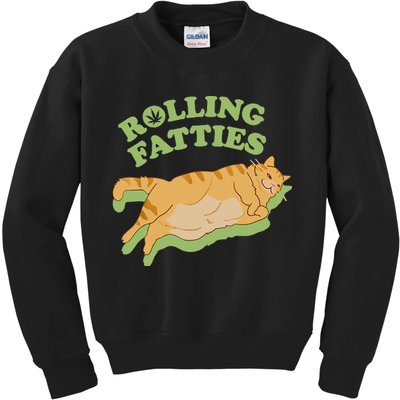 Rolling Fatties Funny Weed Cat Marijuana Kids Sweatshirt