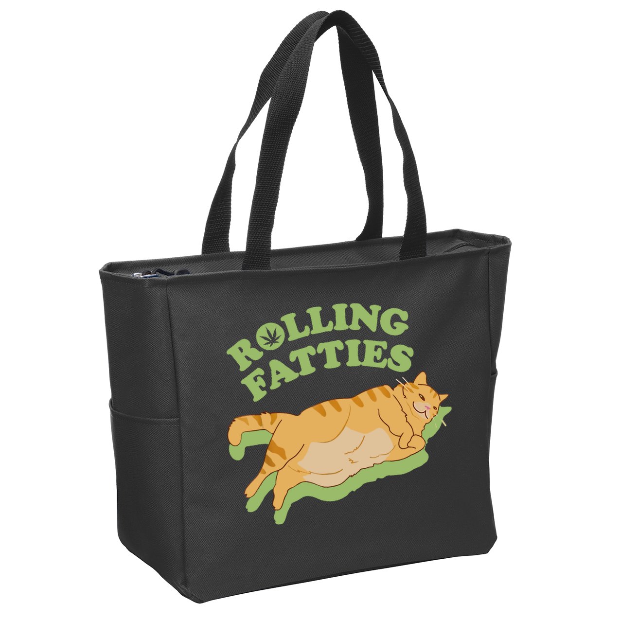 Rolling Fatties Funny Weed Cat Marijuana Zip Tote Bag