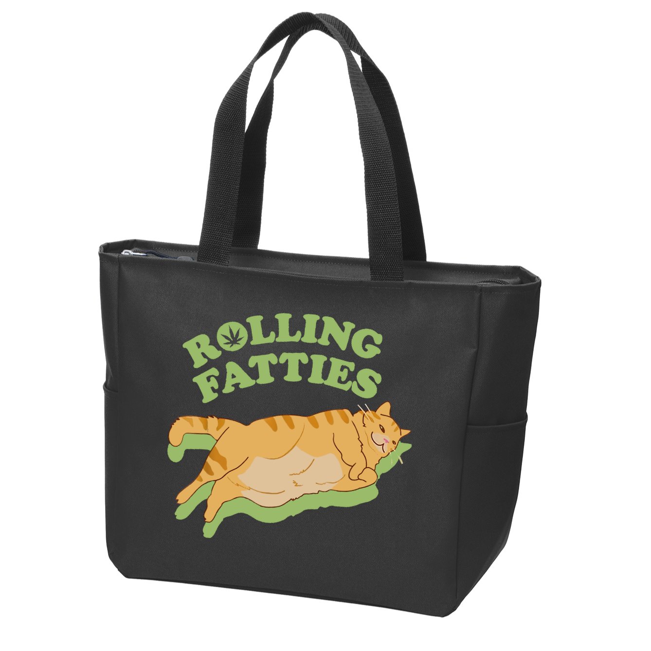 Rolling Fatties Funny Weed Cat Marijuana Zip Tote Bag