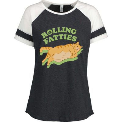 Rolling Fatties Funny Weed Cat Marijuana Enza Ladies Jersey Colorblock Tee