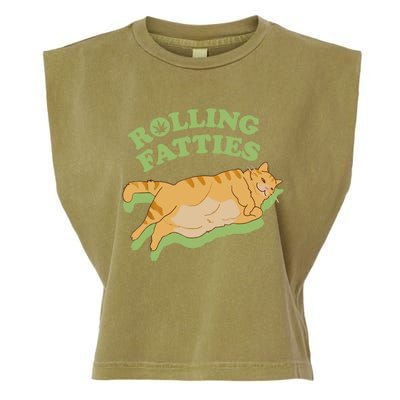 Rolling Fatties Funny Weed Cat Marijuana Garment-Dyed Women's Muscle Tee