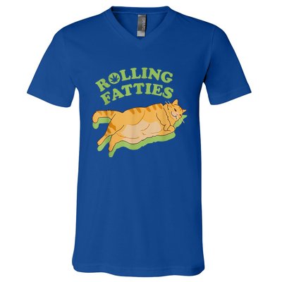 Rolling Fatties Funny Weed Cat Marijuana  V-Neck T-Shirt