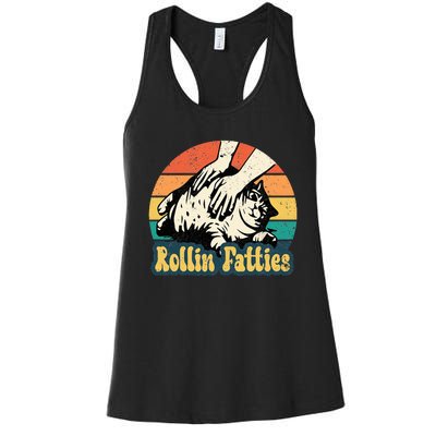 Rollin Fatties Funny Cat Meme Cat Mom Cat Owner Cat Lover Women's Racerback Tank