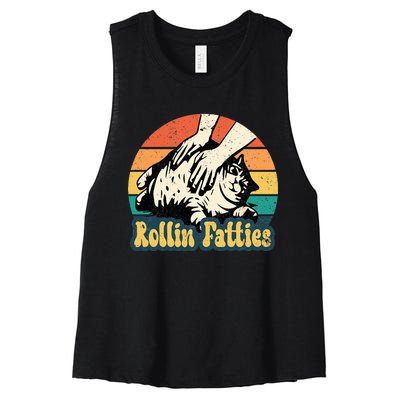 Rollin Fatties Funny Cat Meme Cat Mom Cat Owner Cat Lover Women's Racerback Cropped Tank