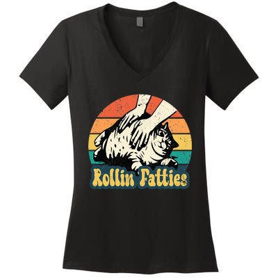 Rollin Fatties Funny Cat Meme Cat Mom Cat Owner Cat Lover Women's V-Neck T-Shirt