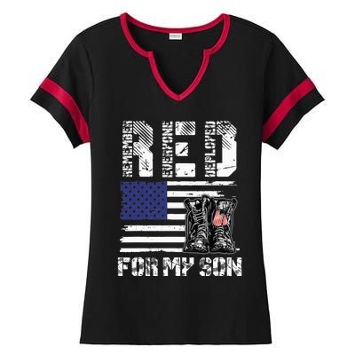 RED Friday For My Son Remember Everyone Deployed Military Ladies Halftime Notch Neck Tee