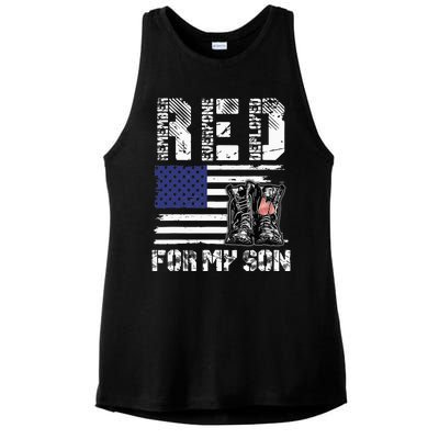 RED Friday For My Son Remember Everyone Deployed Military Ladies PosiCharge Tri-Blend Wicking Tank