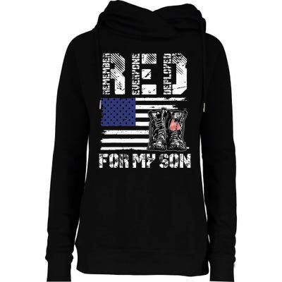 RED Friday For My Son Remember Everyone Deployed Military Womens Funnel Neck Pullover Hood