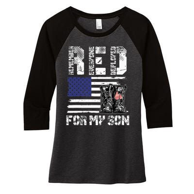 RED Friday For My Son Remember Everyone Deployed Military Women's Tri-Blend 3/4-Sleeve Raglan Shirt