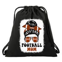 Retro Fantasy Football Mom Life Game Day Bleached Messy Bun Drawstring Bag