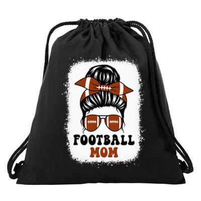 Retro Fantasy Football Mom Life Game Day Bleached Messy Bun Drawstring Bag