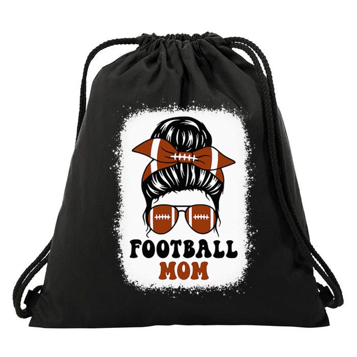 Retro Fantasy Football Mom Life Game Day Bleached Messy Bun Drawstring Bag