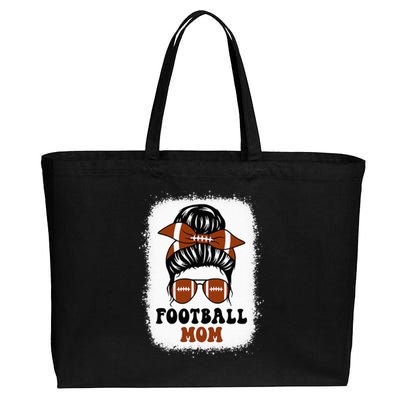 Retro Fantasy Football Mom Life Game Day Bleached Messy Bun Cotton Canvas Jumbo Tote