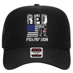 RED Friday For My Son Remember Everyone Deployed Military High Crown Mesh Back Trucker Hat