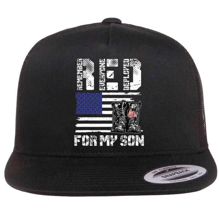 RED Friday For My Son Remember Everyone Deployed Military Flat Bill Trucker Hat