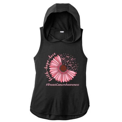 Ribbon Flower Faith Hope Love Breast Cancer Awareness Month Ladies PosiCharge Tri-Blend Wicking Draft Hoodie Tank