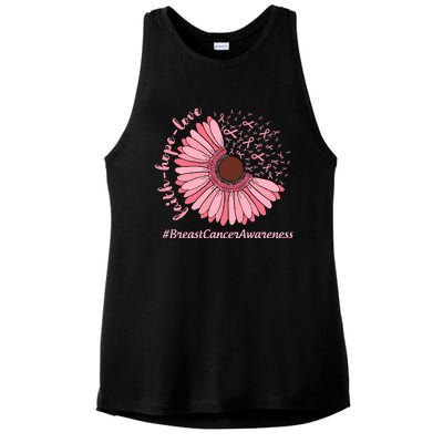 Ribbon Flower Faith Hope Love Breast Cancer Awareness Month Ladies PosiCharge Tri-Blend Wicking Tank