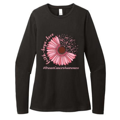 Ribbon Flower Faith Hope Love Breast Cancer Awareness Month Womens CVC Long Sleeve Shirt