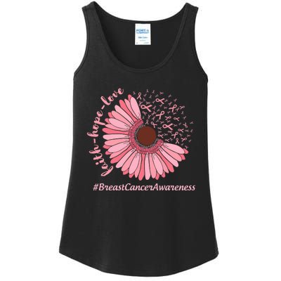 Ribbon Flower Faith Hope Love Breast Cancer Awareness Month Ladies Essential Tank