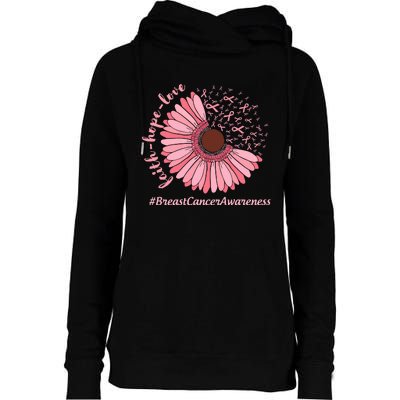 Ribbon Flower Faith Hope Love Breast Cancer Awareness Month Womens Funnel Neck Pullover Hood