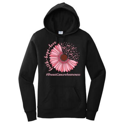 Ribbon Flower Faith Hope Love Breast Cancer Awareness Month Women's Pullover Hoodie