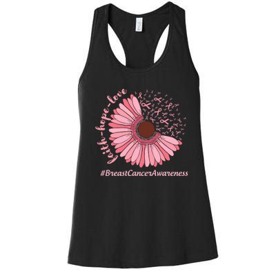 Ribbon Flower Faith Hope Love Breast Cancer Awareness Month Women's Racerback Tank