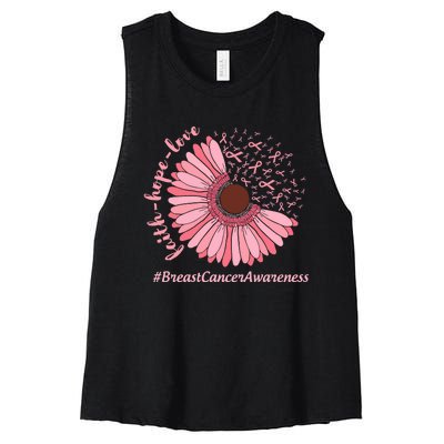 Ribbon Flower Faith Hope Love Breast Cancer Awareness Month Women's Racerback Cropped Tank