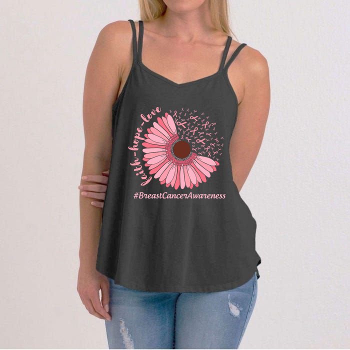 Ribbon Flower Faith Hope Love Breast Cancer Awareness Month Women's Strappy Tank