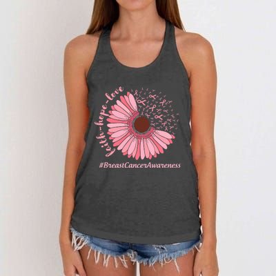 Ribbon Flower Faith Hope Love Breast Cancer Awareness Month Women's Knotted Racerback Tank