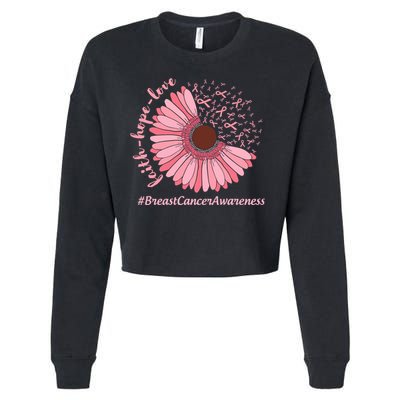 Ribbon Flower Faith Hope Love Breast Cancer Awareness Month Cropped Pullover Crew