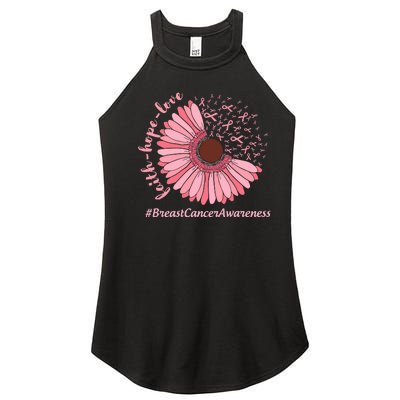 Ribbon Flower Faith Hope Love Breast Cancer Awareness Month Women's Perfect Tri Rocker Tank