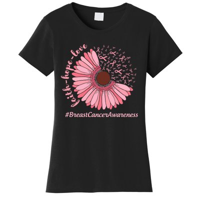 Ribbon Flower Faith Hope Love Breast Cancer Awareness Month Women's T-Shirt