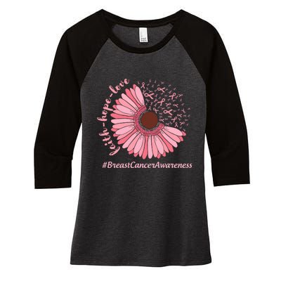 Ribbon Flower Faith Hope Love Breast Cancer Awareness Month Women's Tri-Blend 3/4-Sleeve Raglan Shirt