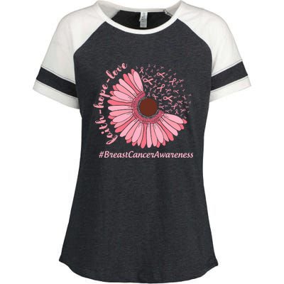 Ribbon Flower Faith Hope Love Breast Cancer Awareness Month Enza Ladies Jersey Colorblock Tee