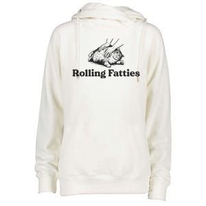 Rolling Fatties Funny Cat Lover Womens Funnel Neck Pullover Hood