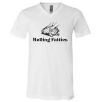 Rolling Fatties Funny Cat Lover V-Neck T-Shirt