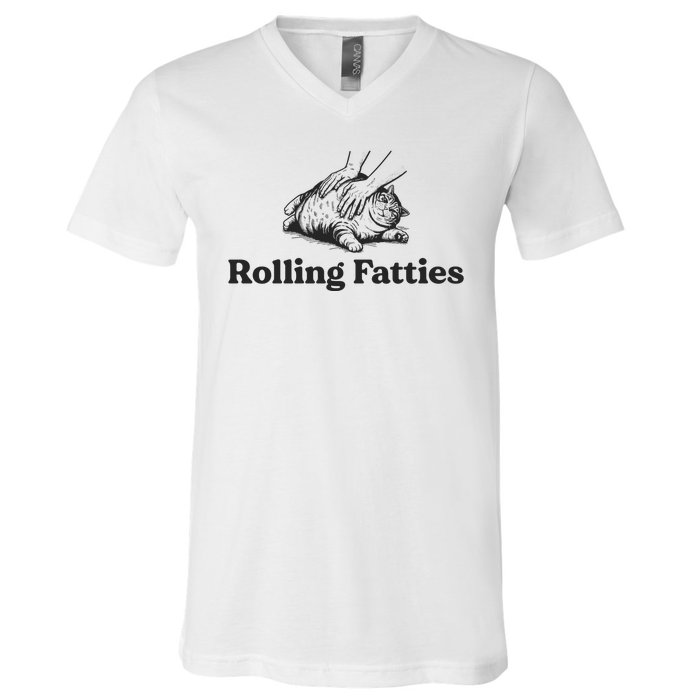 Rolling Fatties Funny Cat Lover V-Neck T-Shirt