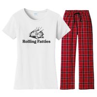 Rolling Fatties Funny Cat Lover Women's Flannel Pajama Set