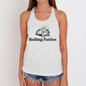 Rolling Fatties Funny Cat Lover Women's Knotted Racerback Tank