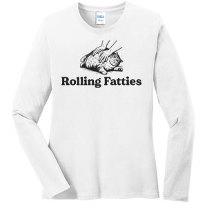 Rolling Fatties Funny Cat Lover Ladies Long Sleeve Shirt